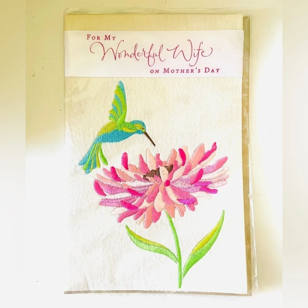 American Greetings Embroidered Mother’s Day Card Wife Hummingbird 6x9